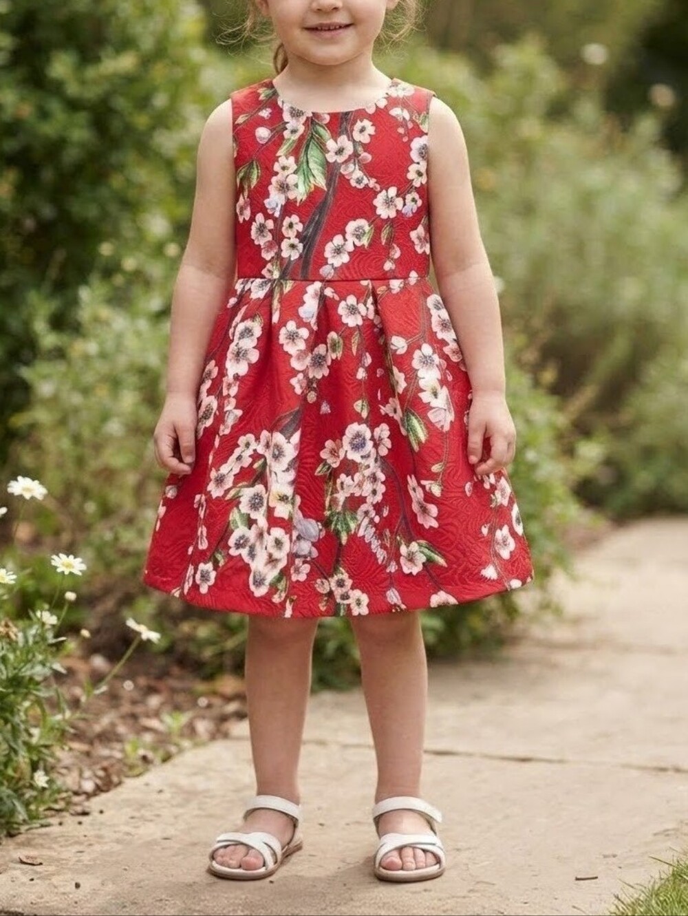Ipuang Girls vibrant floral print classic A-Line knee length Holiday Dress Sz 4